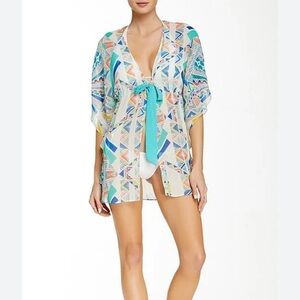 Beach Bunny Coverup Womens XS/S Sheer Geometric Colorful Beach Resort Boho